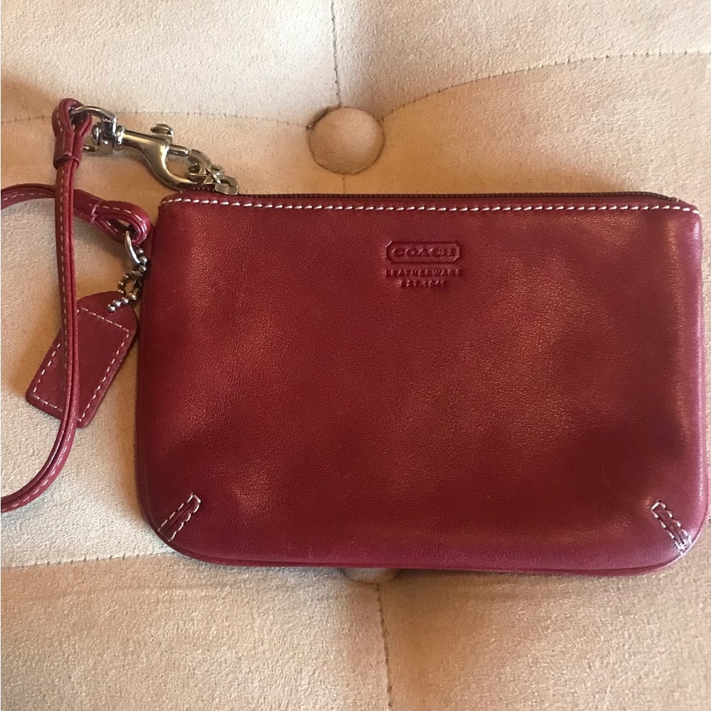 Coach-Red Leather Coin Wristlet